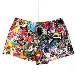 Piedmont Boutique Women’s L Multicolor Graphic Print Shorts Festival Rave Retro